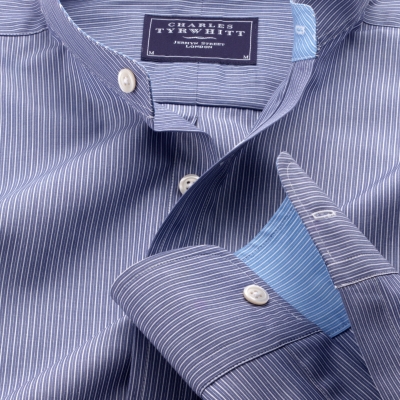 Charles Tyrwhitt Collarless Blue Fine-Stripe Shirt