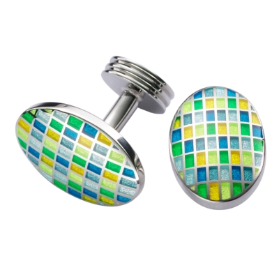 Charles Tyrwhitt Aqua Mosaic Enamel Cufflinks