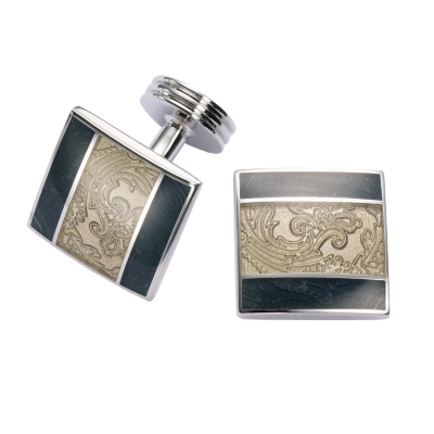 Charles Tyrwhitt Grey Floral Stripe Enamel Cufflinks