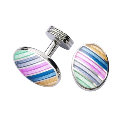 Charles Tyrwhitt Gold Multi Stripe Enamel Cufflinks