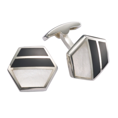 Sterling Silver Mother-of-Pearl Hexagon Cufflinks
