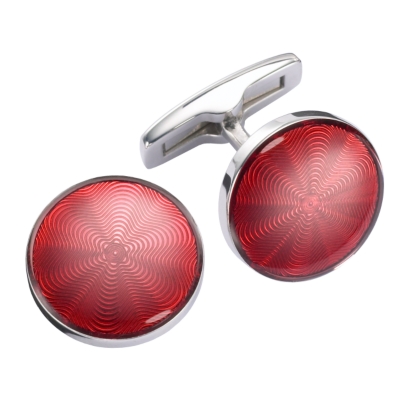 Sterling Silver Engine Turned Red Cufflinks