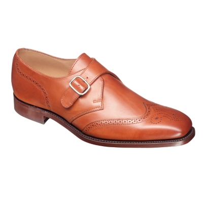 Brown Brogue Monk Shoes With Antique Metal Buckle