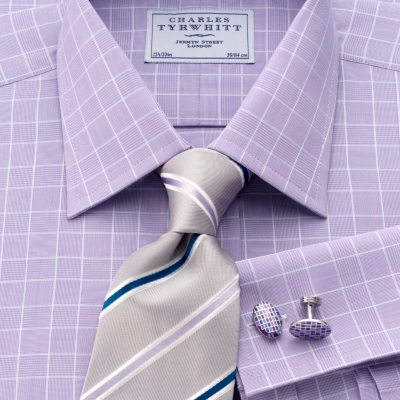 Justin Lilac Prince of Wales Poplin Check Shirt