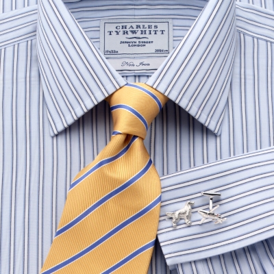 Charles Tyrwhitt Nigel Blue Stripe Poplin Non-iron Classic Shirt