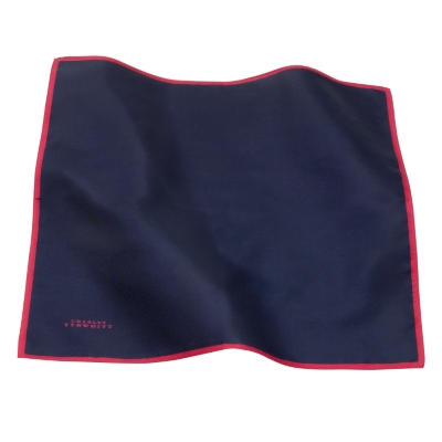 Navy Silk Handkerchief with Pink Trim