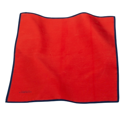 Red Silk Handkerchief with Navy Trim