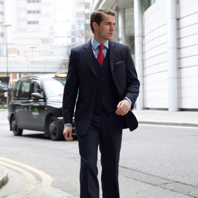 Navy Herringbone English Suit Jacket