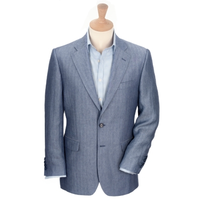 Blue Herringbone Linen Jacket